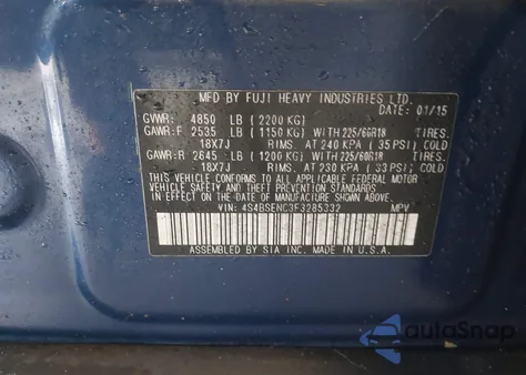 2015 Subaru Outback 3.6R Limited z USA, uszkodzony, nr VIN 4S4BSENC3F3285332